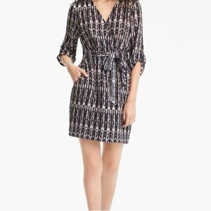 Patterned Black and White Women's Dress 100% Silk